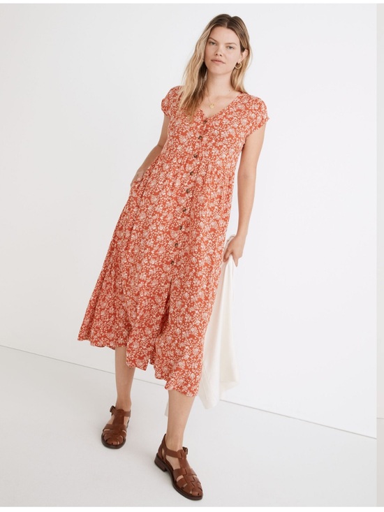 Madewell Dresses & Skirts - Madewell // Button-Front Piazza Floral Midi Dress in Fresh Chili